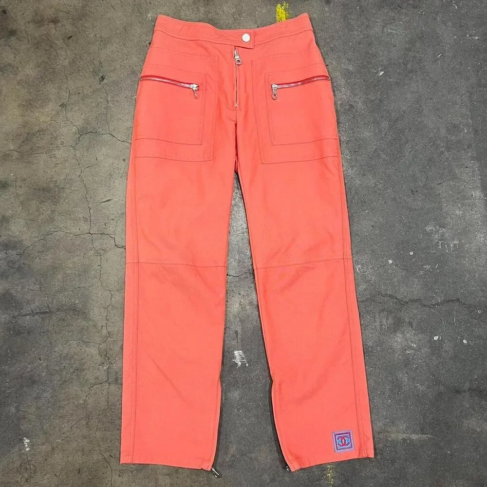 SS 2002 Chanel Identification orange peach utility cargo style pants 02S IT42